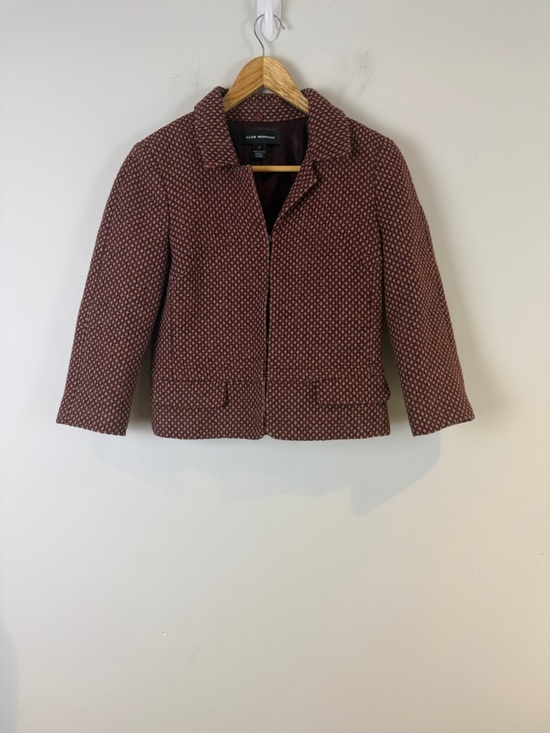 Club Monaco Jackets & Blazers - Club Monaco Women's Textured Burgundy-Patterned Blazer Size 2